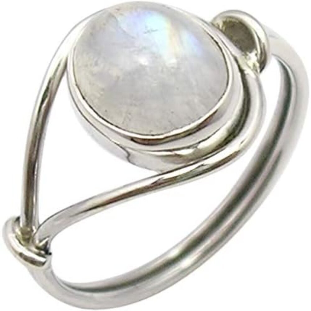 925 Silver Oval Moonstone June Birthstone Ring for Women New Year Any Size 4.5 t